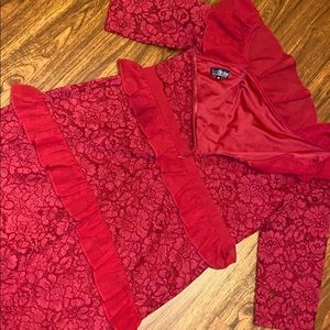 Allover Lace Ruffle One shoulder Pencil Dress